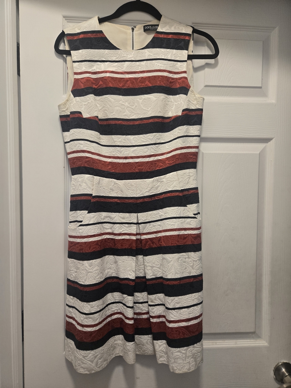 Dolce & Gabbana White Dress with Red and Black Horizontal Stripes